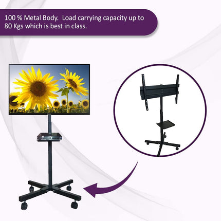 Rosolly 5 Feet Universal Pedestal Movable LED/LCD TV Trolley Stand with Wheels