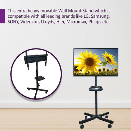 Rosolly 5 Feet Universal Pedestal Movable LED/LCD TV Trolley Stand with Wheels