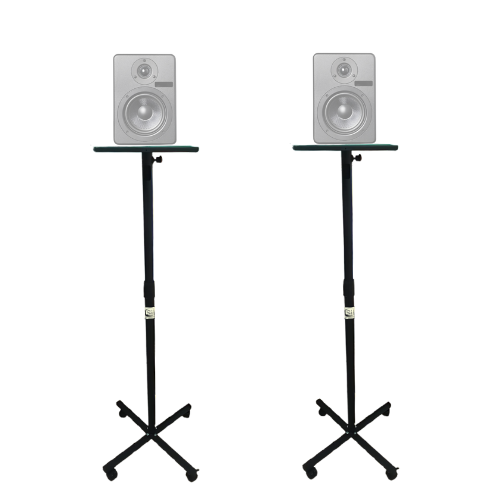 Rosolly Speaker Stand with Trolley, Heavy Duty, Adjustable Height, Locking Caster Wheels, Set of 2